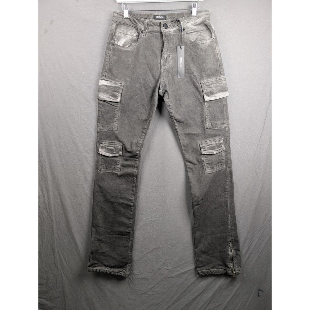 Fashion Nova Men‎ Triple Cargo Stacked Skinny Flare Jeans  Black Wash 30